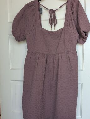 Madewell Dusty Mauve Puff-Sleeve Square-Neck Mini Dress